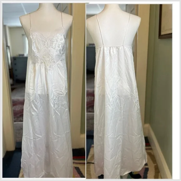 Vintage Appel Nightgown Robe Full Length Set Medium Sheer Beaded Lace White - Picture 2 of 11
